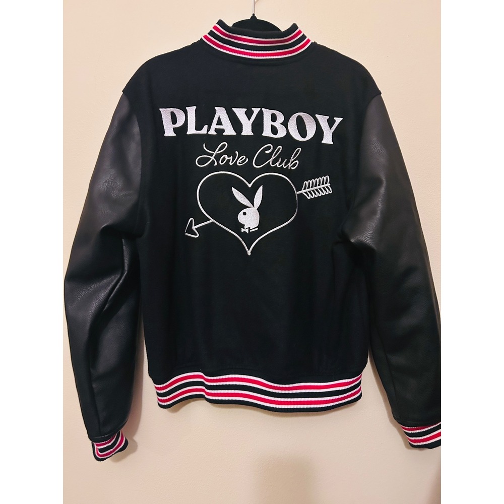 Playboy Varsity Jacket Women Small Black Excellent Love Club PacSun Letterman